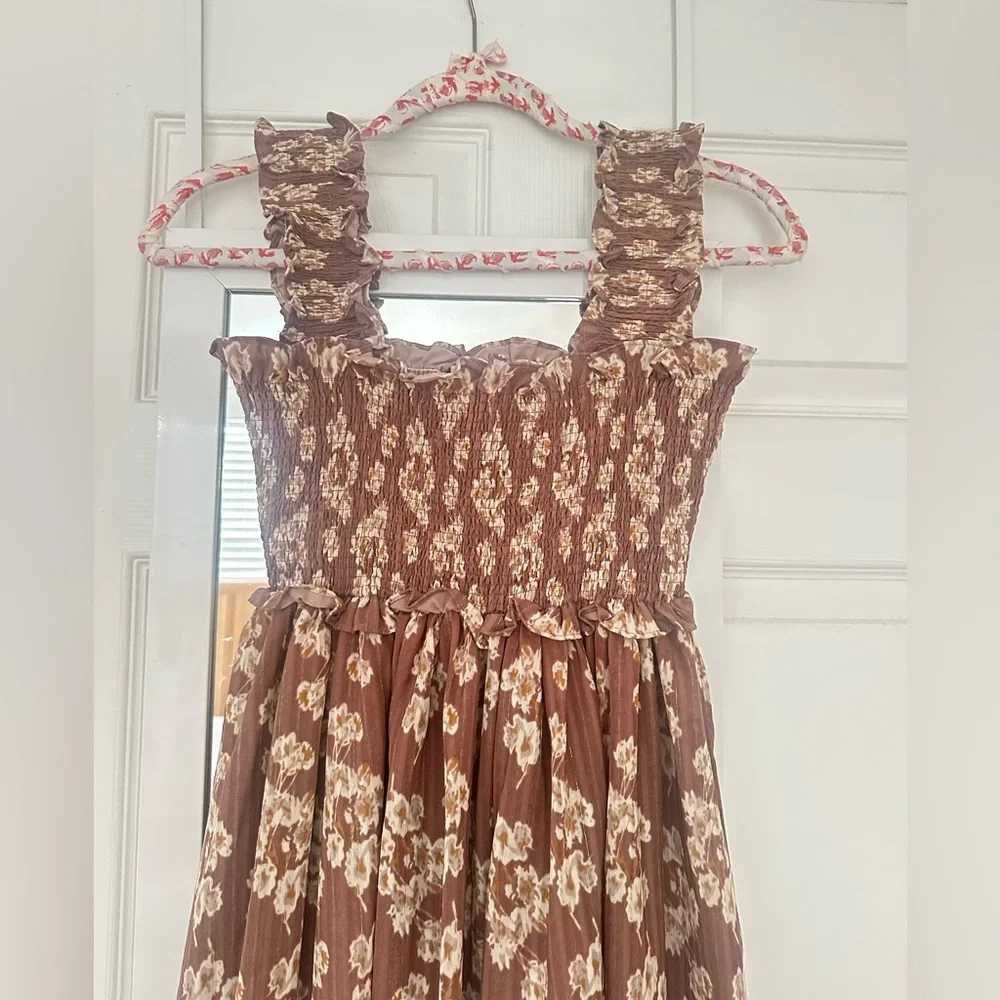 Brown Floral Midi Dress - Picture 2 of 5